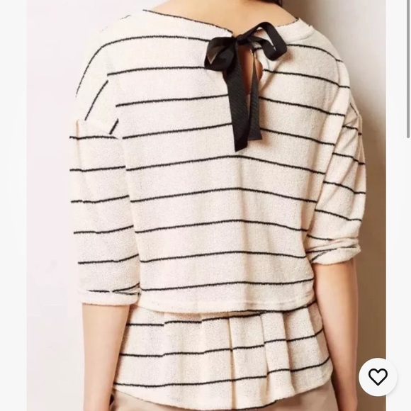 POSTMARK Latitude Peplum Blouse Striped Shirt Top Ivory Black Anthropologie Bow - Picture 8 of 8